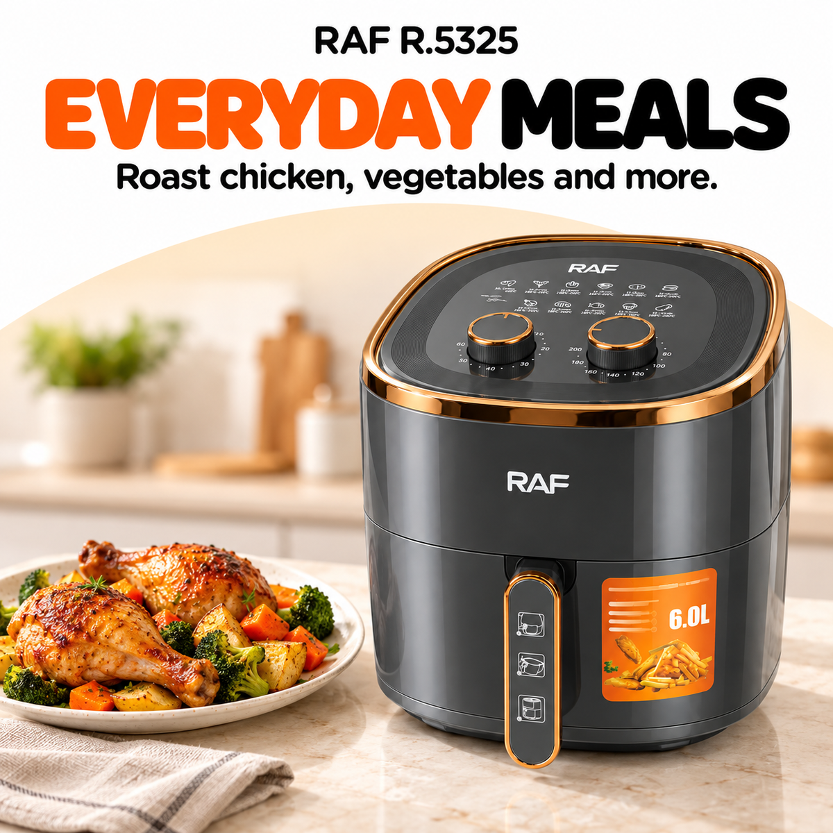 RAF R.5325 6L Air Fryer – 1500W with Dual Dial Controls