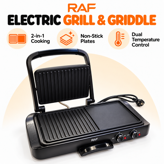 RAF 2-in-1 Electric Grill & Griddle – Non-Stick Dual Cooking Plate