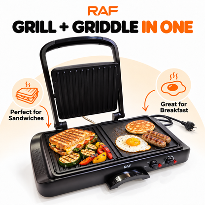 RAF 2-in-1 Electric Grill & Griddle – Non-Stick Dual Cooking Plate
