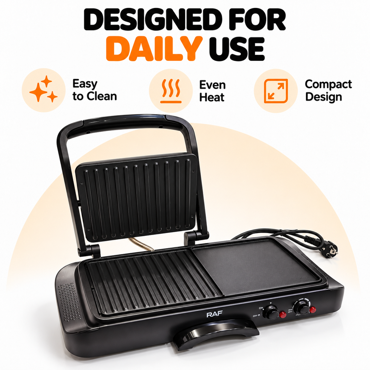 RAF 2-in-1 Electric Grill & Griddle – Non-Stick Dual Cooking Plate