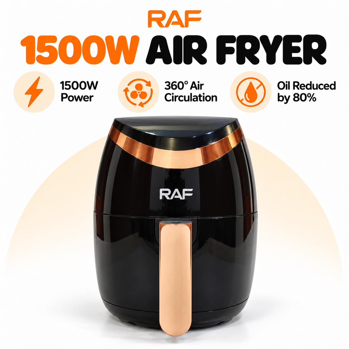RAF 1500W Air Fryer – 360° Hot Air Circulation Multi-Purpose Fryer