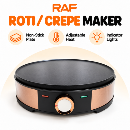 RAF Electric Roti & Crepe Maker – Non-Stick Plate with Adjustable Temperature Control