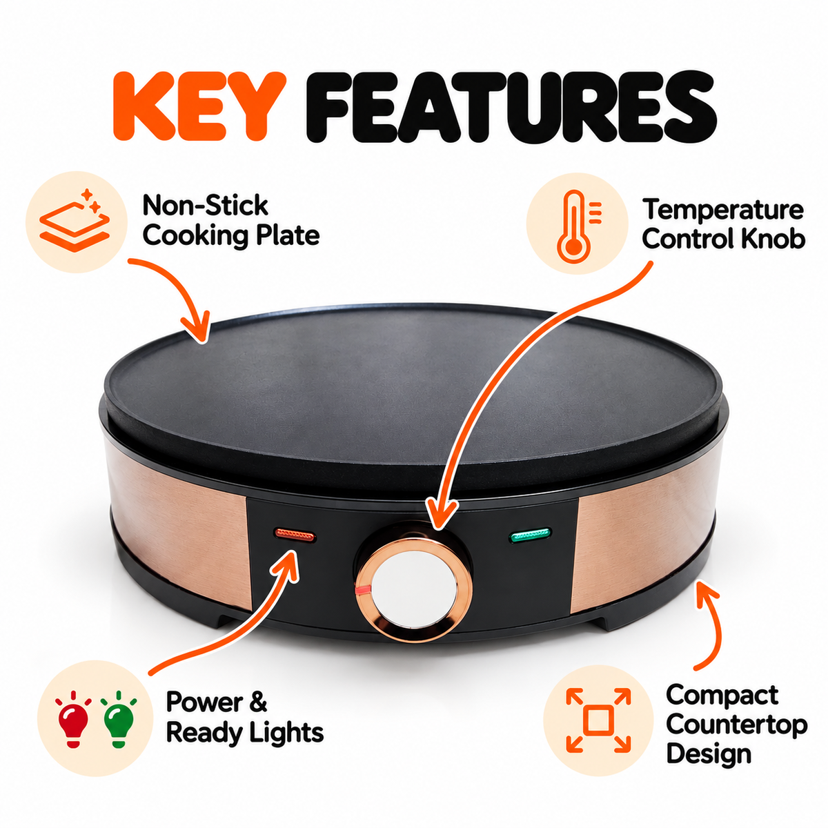 RAF Electric Roti & Crepe Maker – Non-Stick Plate with Adjustable Temperature Control