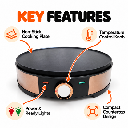RAF Electric Roti & Crepe Maker – Non-Stick Plate with Adjustable Temperature Control
