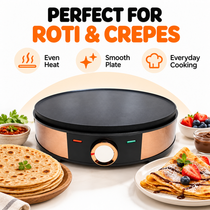 RAF Electric Roti & Crepe Maker – Non-Stick Plate with Adjustable Temperature Control