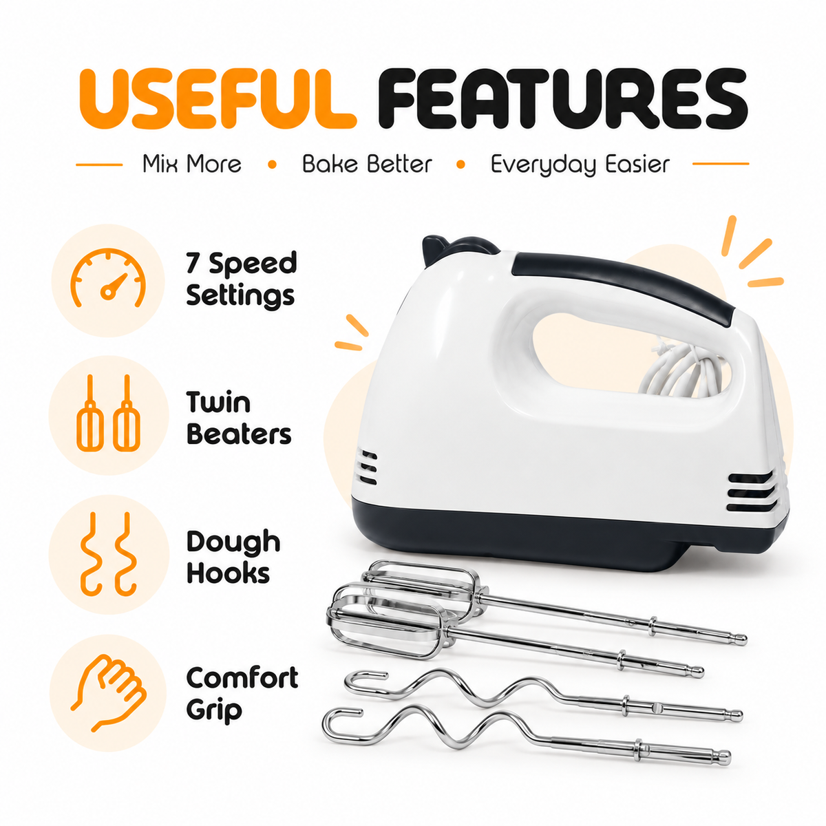 Kenwood Hand Mixer with Beaters & Dough Hooks