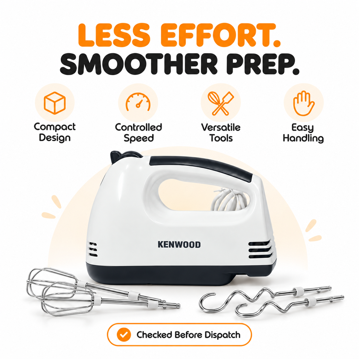 Kenwood Hand Mixer with Beaters & Dough Hooks