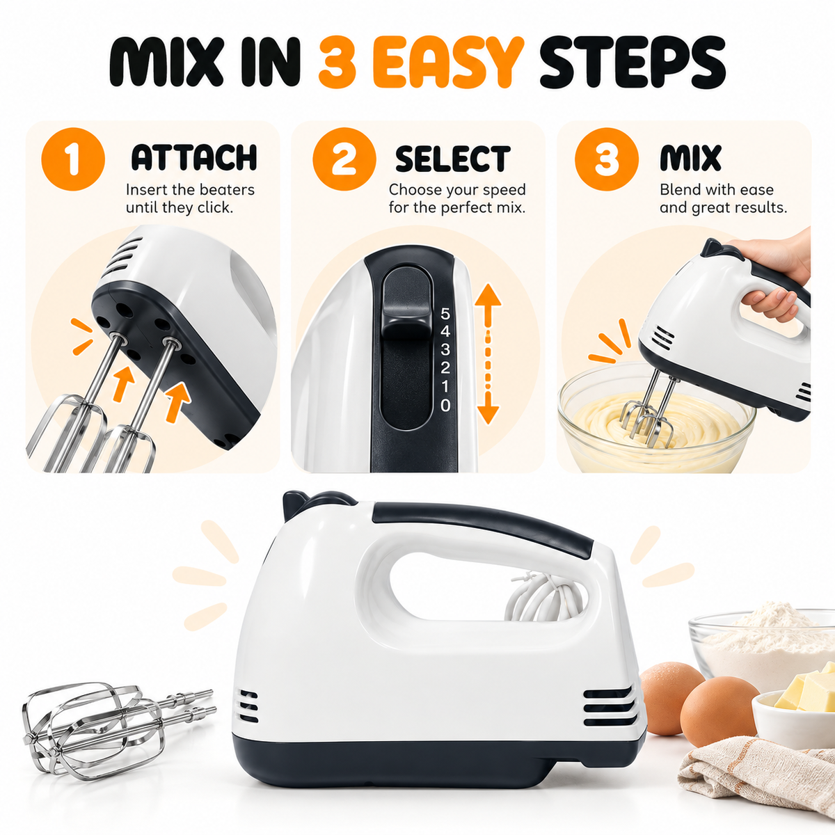 Kenwood Hand Mixer with Beaters & Dough Hooks