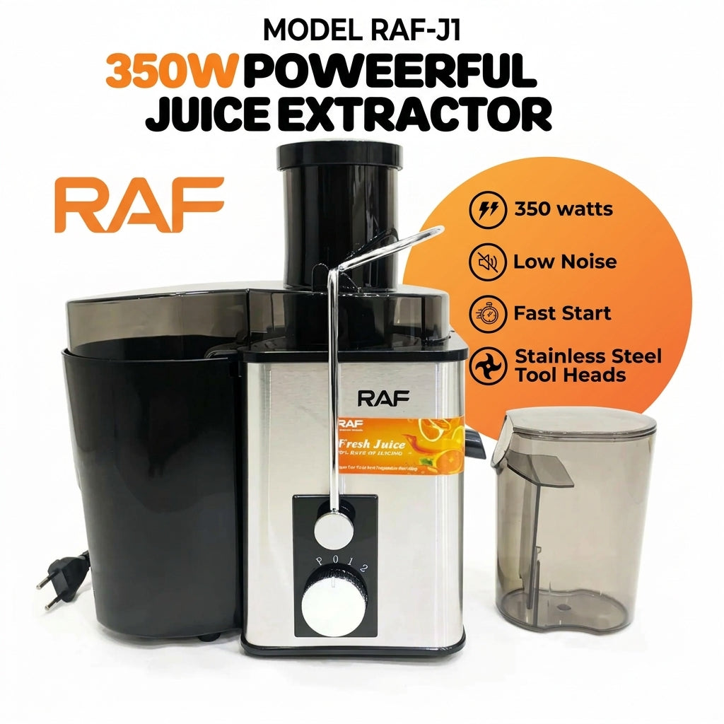 RAF 350W High-Speed Electric Juice Extractor – Stainless Steel, Low Noise, Easy Clean Fruit & Vegetable Juicer