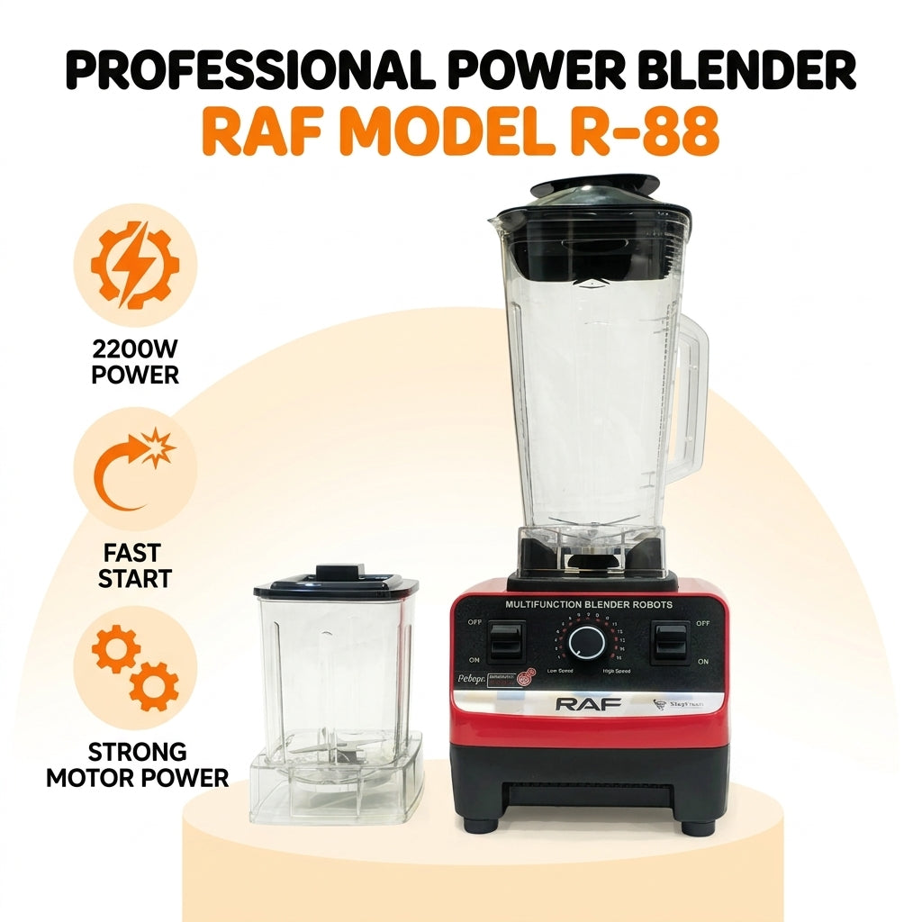RAF Model R-88 2200W Professional Heavy-Duty Blender – Multi-Function High-Speed Food & Smoothie Blender with 2.0L Jug