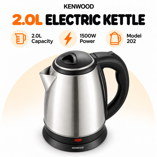 Kenwood 202 Electric Kettle 2L – 1500W, Silver & Black