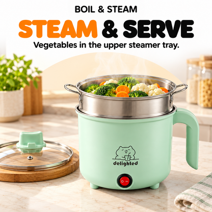 1.5L Electric Cooking Pot with Steamer – 450W, Mint Green