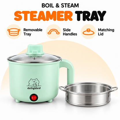 1.5L Electric Cooking Pot with Steamer – 450W, Mint Green