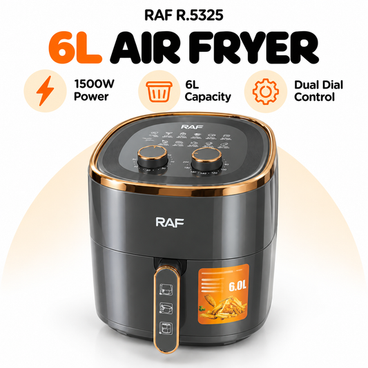RAF R.5325 6L Air Fryer – 1500W with Dual Dial Controls